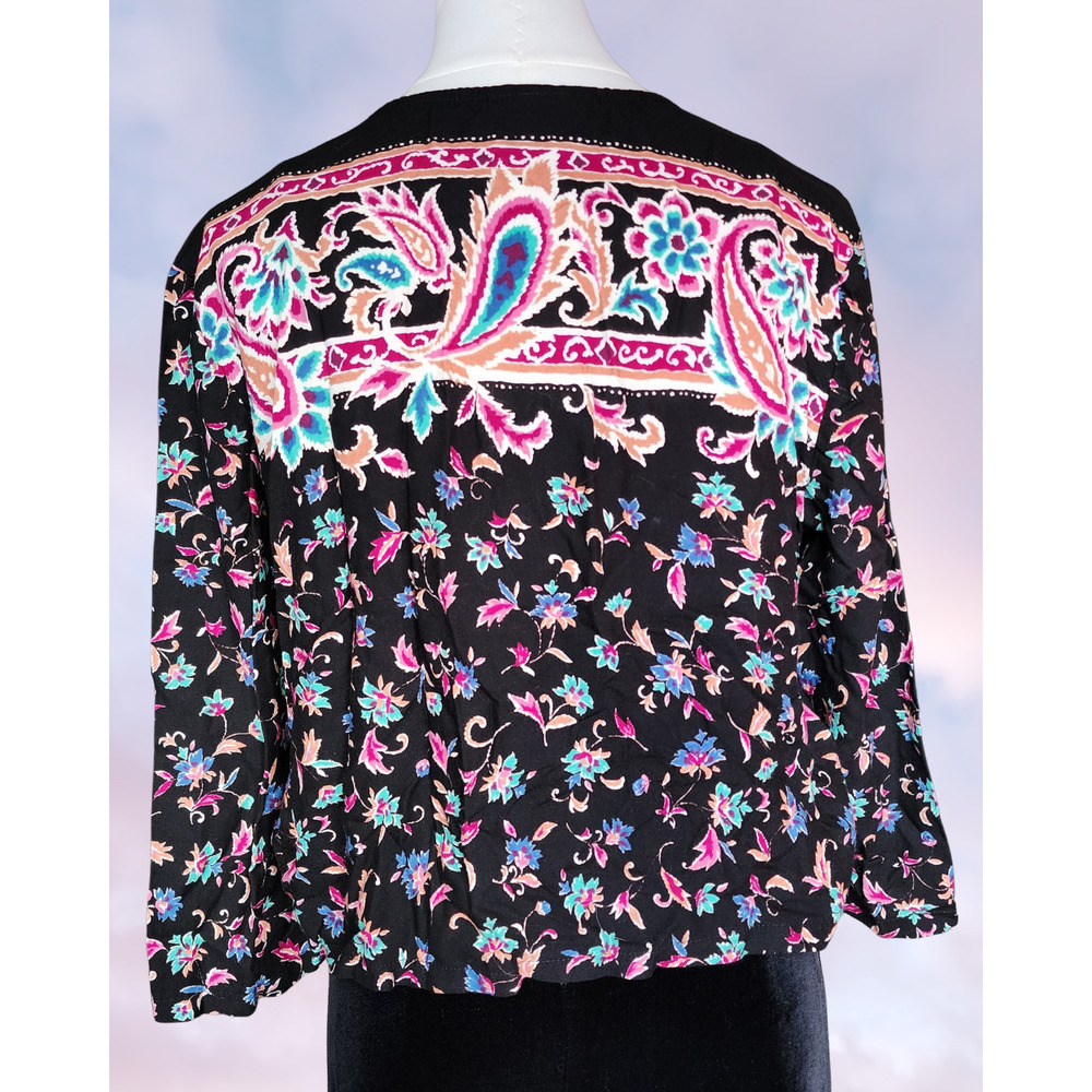 Vtg 80 Brittany Nicole Black Pink Rainbow Colorful Funky Paisley Swirl Top Sz M - Picture 5 of 8